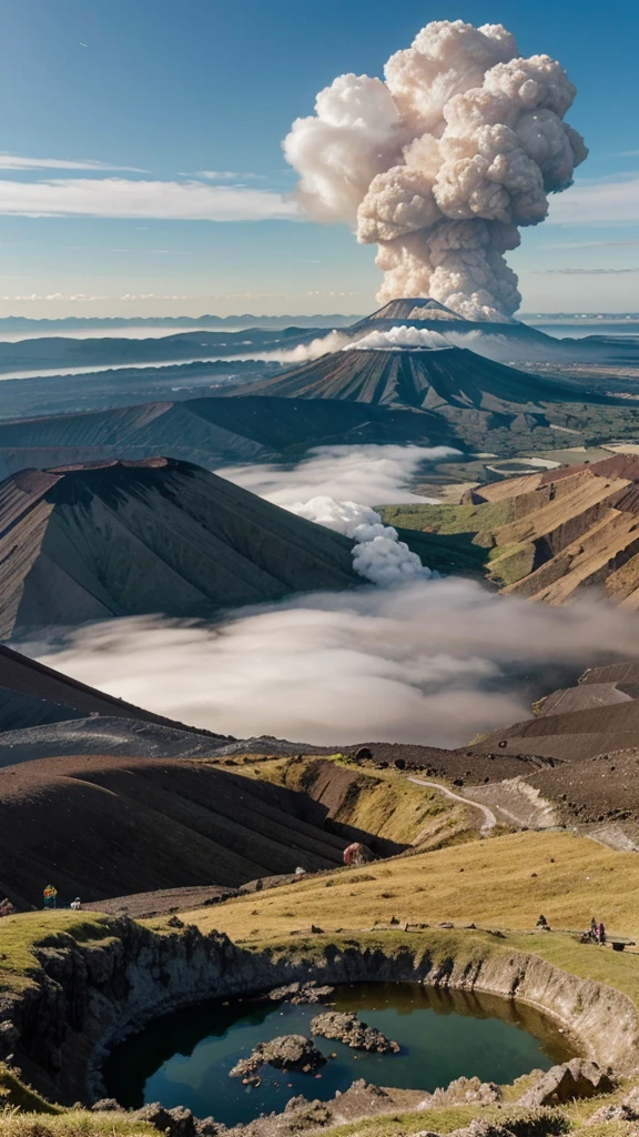 In this extraordinary landscape, the four elements merge into a scene of beauty and balance:
No centro da paisagem, an active volcano erupts with intensity, sending smoke and incandescent lava flowing down the slopes. Flames dance around the crater, illuminating the environment with a spectacle of warm colors: vermelhos vibrantes, laranjas intensos e dourados cintilantes. The heat emanating creates distortions in the atmosphere around you, making the sensation of primordial energy palpable.
Around the base of the volcano, stretches a wide lake with clear and crystalline water. Its calm surface reflects the glow of the volcano's flames, criando um reflexo cintilante que se mescla com sombras profundas. Colorful fish swim gently beneath the surface, while aquatic plants sway with the currents.
Beyond the lake, the landscape transforms into a vast green plain. ancient trees, de troncos robustos e copas exuberantes, se erguem majestosamente. Its roots intertwine with amethyst and emerald crystals that emerge from the fertile soil, adding a touch of magic to the scene. Flores silvestres desabrocham em um tapete colorido, atraindo borboletas e abelhas que zumbem em um frenesi de atividade.
Acima da terra verde e exuberante, the sky stretches into a blue dome dotted with fluffy white clouds. Uma brisa suave faz com que as nuvens se movam lentamente, creating ever-changing shadows over the landscape below. Birds of all colors and sizes cross the sky in graceful flight, aproveitando as correntes ascendentes e mergulhando ocasionalmente para capturar insetos entre as flores.
Every element in this landscape contributes to a continuous and harmonious life cycle. Fire brings warmth and renewal, water offers life and purification, the earth supports growth and nutrition, e o ar move-se livremente, spreading fragrances and sounds across the landscape. This scene is a testament to the seamless interconnectedness of the natural elements that shape and sustain our