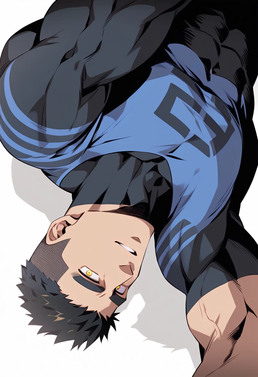 one negro, anime characters：Gyee, Hibino Kafka, One Muscle Sports Student, negro black skin, Very Black, muscular tough guy, Manliness, male focus, Grey long sleeve turtleneck tight t-shirt, Regular symmetrical pattern, Very tight, muscular male, muscular, only, Upper body, alone, Black short hair, Thick eyebrows, stubble, Yellow eyes, White background, simple background, amazing quality, best aesthetics, Ridiculous, bright pupils, crew cut, parted lips, v-shaped eyebrows, jitome, best quality