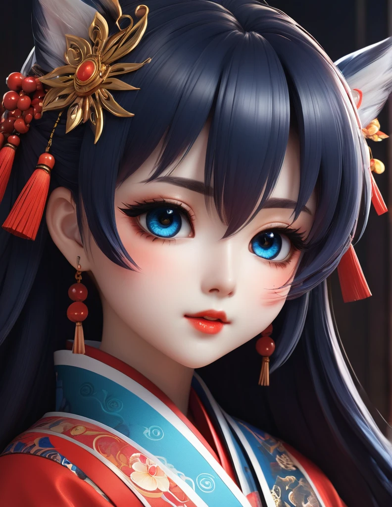 quality(8k wallpaper of extremely detailed CG unit, ​masterpiece, hight resolution, top-quality, top-quality real texture skin,hyper realisitic, digitial painting,increase the resolution,RAW photos，best qualtiy,highly detailed,the wallpaper),BREAK,8K, Chibi , onmyoji-style art, half face, 