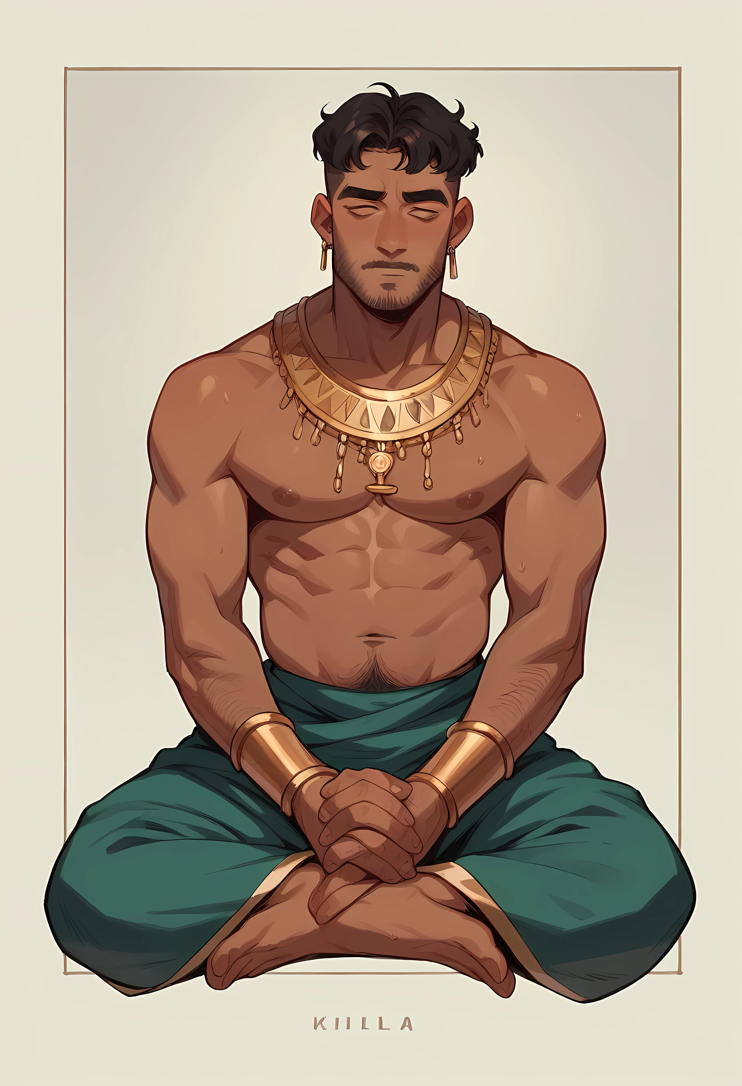Indian man on meditation of ma kali . And beside him ma kali is siting