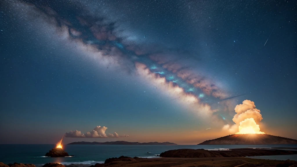 fogueira e fogo, noite estrelada, 