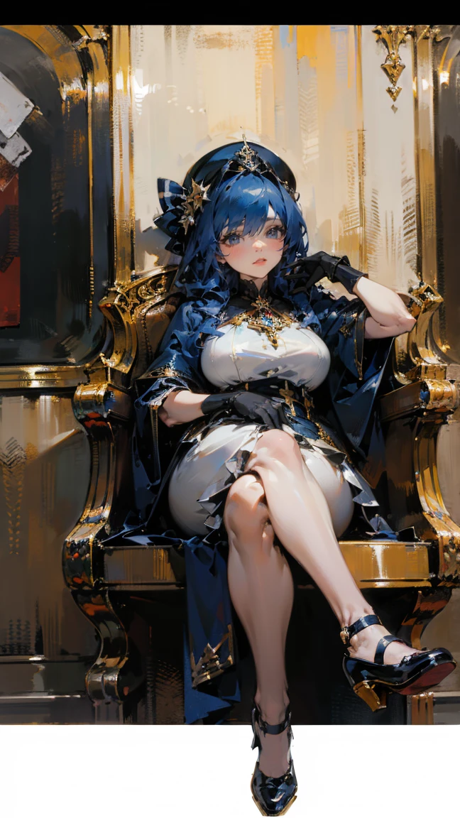 ((best quality)), Jewelry Packaging)),((1 Obese girl))，yacht，Cross your legs，Dark blue hair，Luxurious details everywhere，inside a train，Platform shoes，((Gloves))，（Nikolai Fehin），( Fisher, )，The background is the reservoir