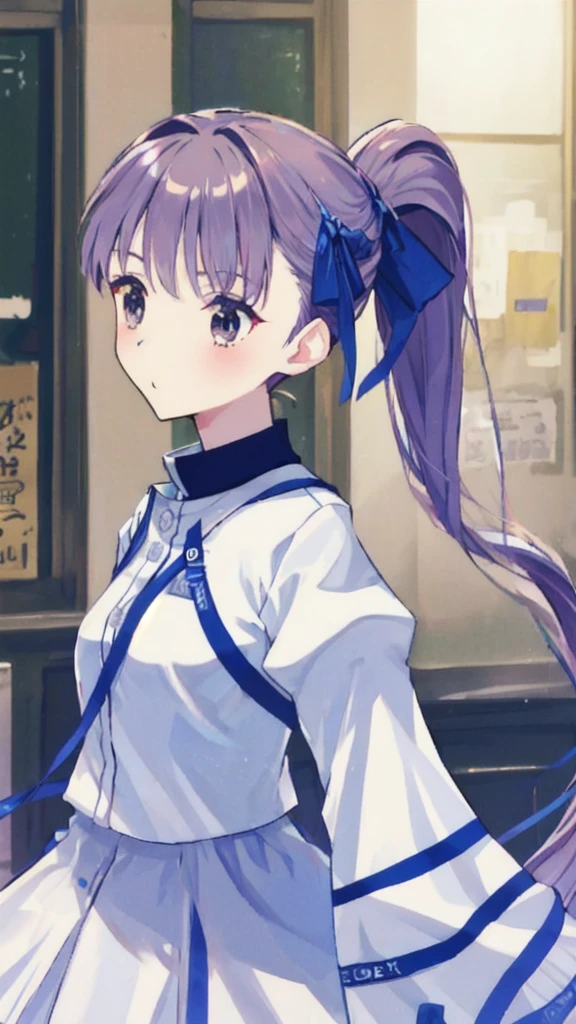 White Uniform、Blue ribbon、Adult women、、ponytail