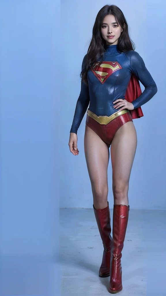 No background、(((Beautiful legs in black tights.)))、(((Legally express the beauty of your smile)))、((((Make the most of your original images)))、(((体にぴったりフィットするSupergirl Costume)))、(((Supergirl Costume)))、(((Beautiful Short Hair)))、(((She is winking cutely.)))、(((Please wear black tights....、Wear red boots)))、((Best image quality、8k))、((Highest quality、8k、masterpiece:1.3))、(((Preserve background )))、Sharp focus:1.2、Beautiful woman with perfect figure:1.4、Slim Abs:1.2、Wet body:1.5、Highly detailed face and skin texture、8k