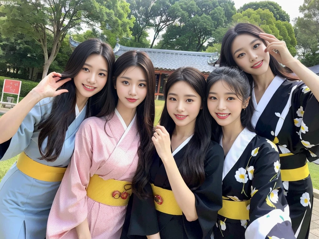 (Super cute Korean gal high school girl takes a photo with her friend 1.2)(grin,Smile)(Beautiful Sweat:1.1)(16k, RAW Photos, Highest quality, masterpiece: 1.2),(Mr.々Beautiful black hair with a simple hairstyle:1.2) Super detailed, Super Resolution, (Genuine, Genuine photos: 1.37), Portraiture, High-resolution RAW color photos, Professional photos, Very detailed, 8k wallpaper, Very detailed CG Unity 8k wallpaper, Very detailed beautiful girls, Very detailed faces, ((whole body)), beautiful woman, Huge breasts,(huge boobs:1.1) (Big Boobs:1.1),high school girl, Korean Girls,(K-POP Female Idols), (Idol-class beauty)(Beautiful high school girl:1.1)(屋台がいっぱいあるshrineの夏祭り:1.2)(18-year-old)(Stylish kimono-style outfit:1.1)(Group photo:1.3)shrine,yukata,