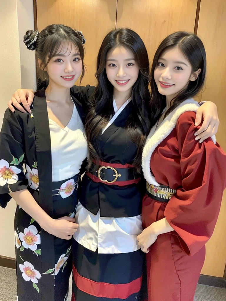 (Super cute Korean gal high school girl takes a photo with her friend 1.2)(grin,Smile)(Beautiful Sweat:1.1)(16k, RAW Photos, Highest quality, masterpiece: 1.2),(Mr.々Beautiful black hair with a simple hairstyle:1.2) Super detailed, Super Resolution, (Genuine, Genuine photos: 1.37), Portraiture, High-resolution RAW color photos, Professional photos, Very detailed, 8k wallpaper, Very detailed CG Unity 8k wallpaper, Very detailed beautiful girls, Very detailed faces, ((whole body)), beautiful woman, Huge breasts,(huge boobs:1.1) (Big Boobs:1.1),high school girl, Korean Girls,(K-POP Female Idols), (Idol-class beauty)(Beautiful high school girl:1.1)(屋台がいっぱいあるshrineの夏祭り:1.2)(18-year-old)(Stylish kimono-style outfit:1.1)(Group photo:1.3)shrine,yukata,