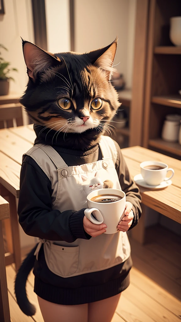 cute cat holding coffee