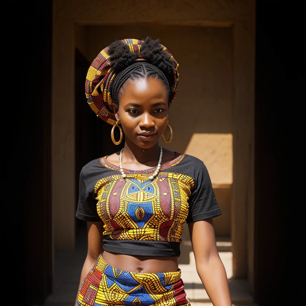 Your task is to design an African-style t-shirt. Consider incorporating traditional African patterns, colors, symbols, or motifs to create a visually striking and culturally significant piece of clothing. Ensure that the design is versatile enough to be worn casually or as a statement piece