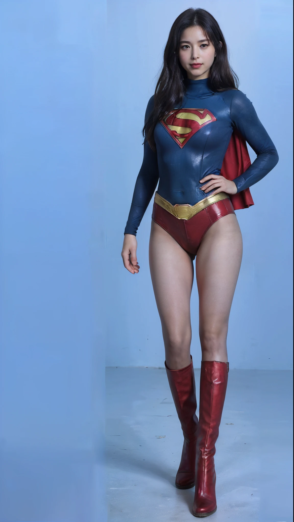 No background、(((Beautiful legs in black tights.)))、(((Legally express the beauty of your smile)))、((((Make the most of your original images)))、(((体にぴったりフィットするSupergirl Costume)))、(((Supergirl Costume)))、(((Beautiful Short Hair)))、(((She is winking cutely.)))、(((Please wear black tights....、Wear red boots)))、((Best image quality、8k))、((Highest quality、8k、masterpiece:1.3))、(((Preserve background )))、Sharp focus:1.2、Beautiful woman with perfect figure:1.4、Slim Abs:1.2、Wet body:1.5、Highly detailed face and skin texture、8k