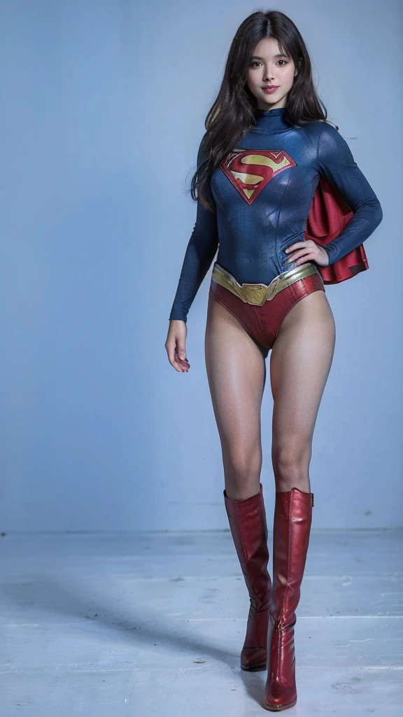 No background、(((Beautiful legs in black tights.)))、(((Legally express the beauty of your smile)))、((((Make the most of your original images)))、(((体にぴったりフィットするSupergirl Costume)))、(((Supergirl Costume)))、(((Beautiful Short Hair)))、(((She is winking cutely.)))、(((Please wear black tights....、Wear red boots)))、((Best image quality、8k))、((Highest quality、8k、masterpiece:1.3))、(((Preserve background )))、Sharp focus:1.2、Beautiful woman with perfect figure:1.4、Slim Abs:1.2、Wet body:1.5、Highly detailed face and skin texture、8k