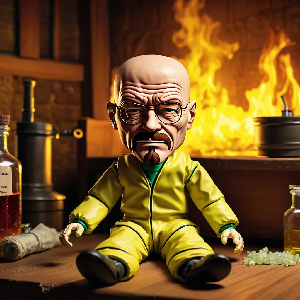 (knitted toy voodoo doll:1.2), (voodoo Walter White from the series "Breaking Bad":1.5), Walter White's clothes, in the background the atmosphere of the series Breaking Bad, best quality, masterpiece, detailed soft oil painting, detailed background, dramatic cinematic lighting, soft edge lighting, professional, dramatic lighting, hard edge lighting, ultra quality, 4k,masterpiece, best quality, 8k, ultra highres, highres, extremely detailed