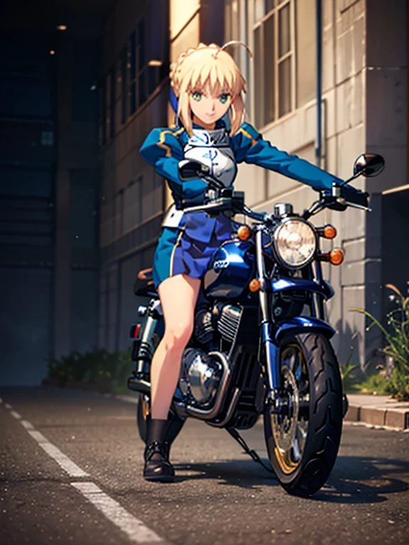 Riding a motorcycle、phAltoria, phSaber, (chibi), full body, (masterpiece), highest quality