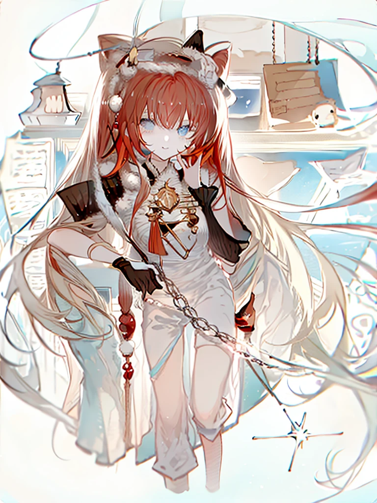 Standing picture，Character Design，whole body，Red long hair，apple，cute