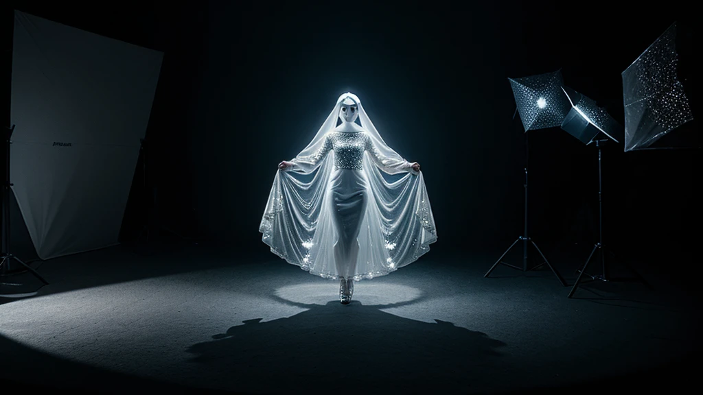 gost made of diamonds, studio light, dark background, photography