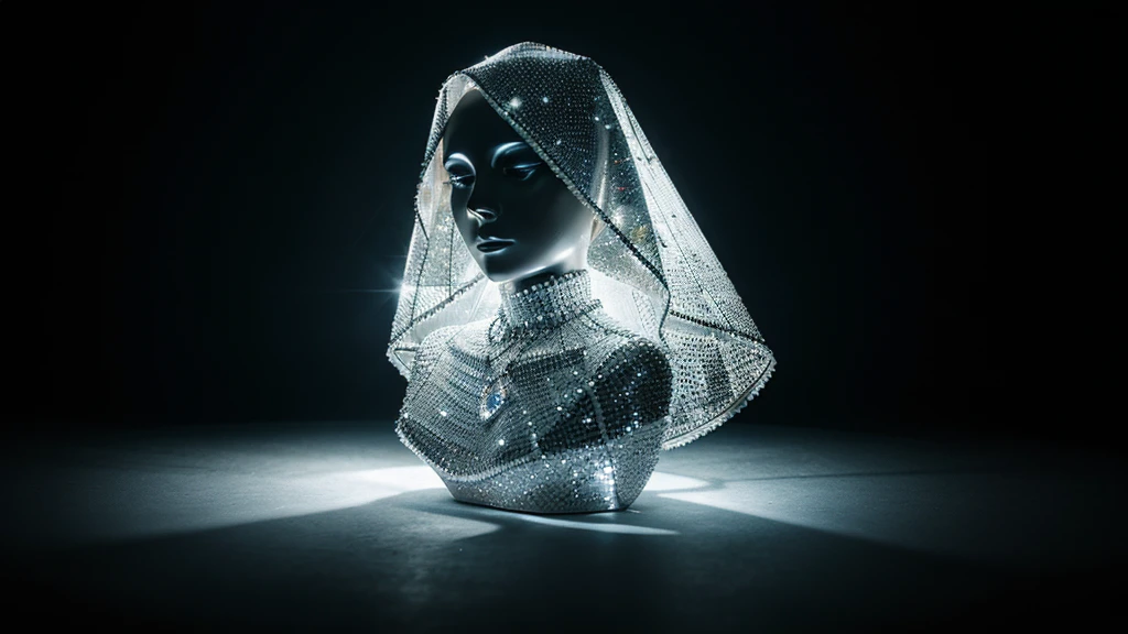 gost made of diamonds, studio light, dark background, photography