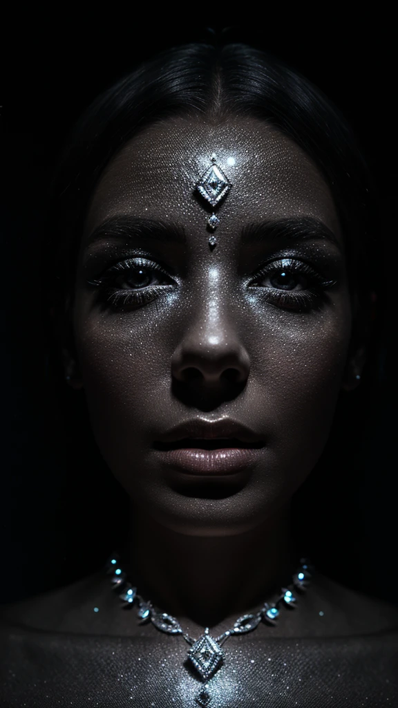 dead women made of diamonds, studio light, dark background, photography 