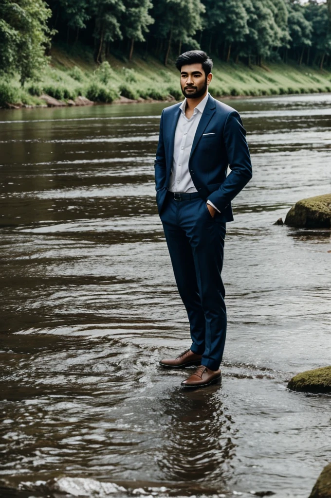 A man standing in front of river