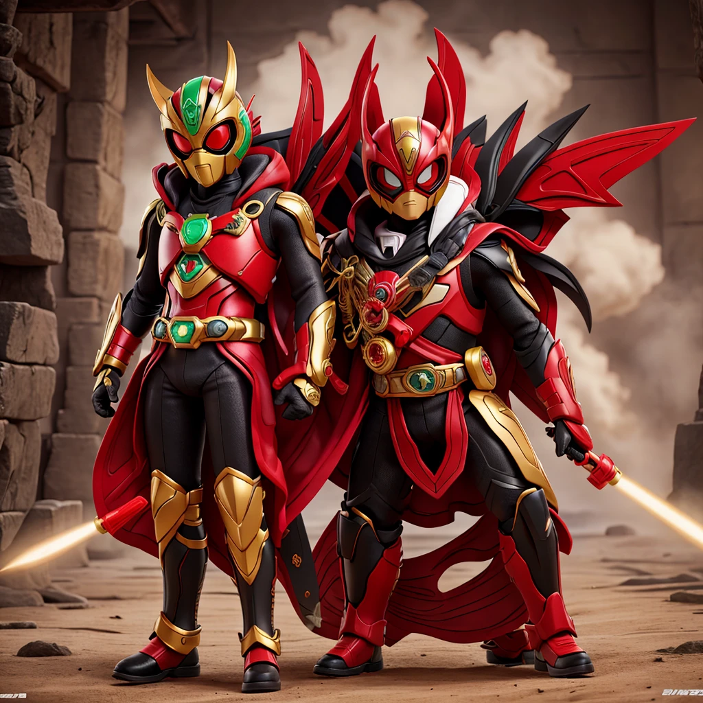 Kamen Rider OOO,The mask color is red and white,leg has color black and gold.