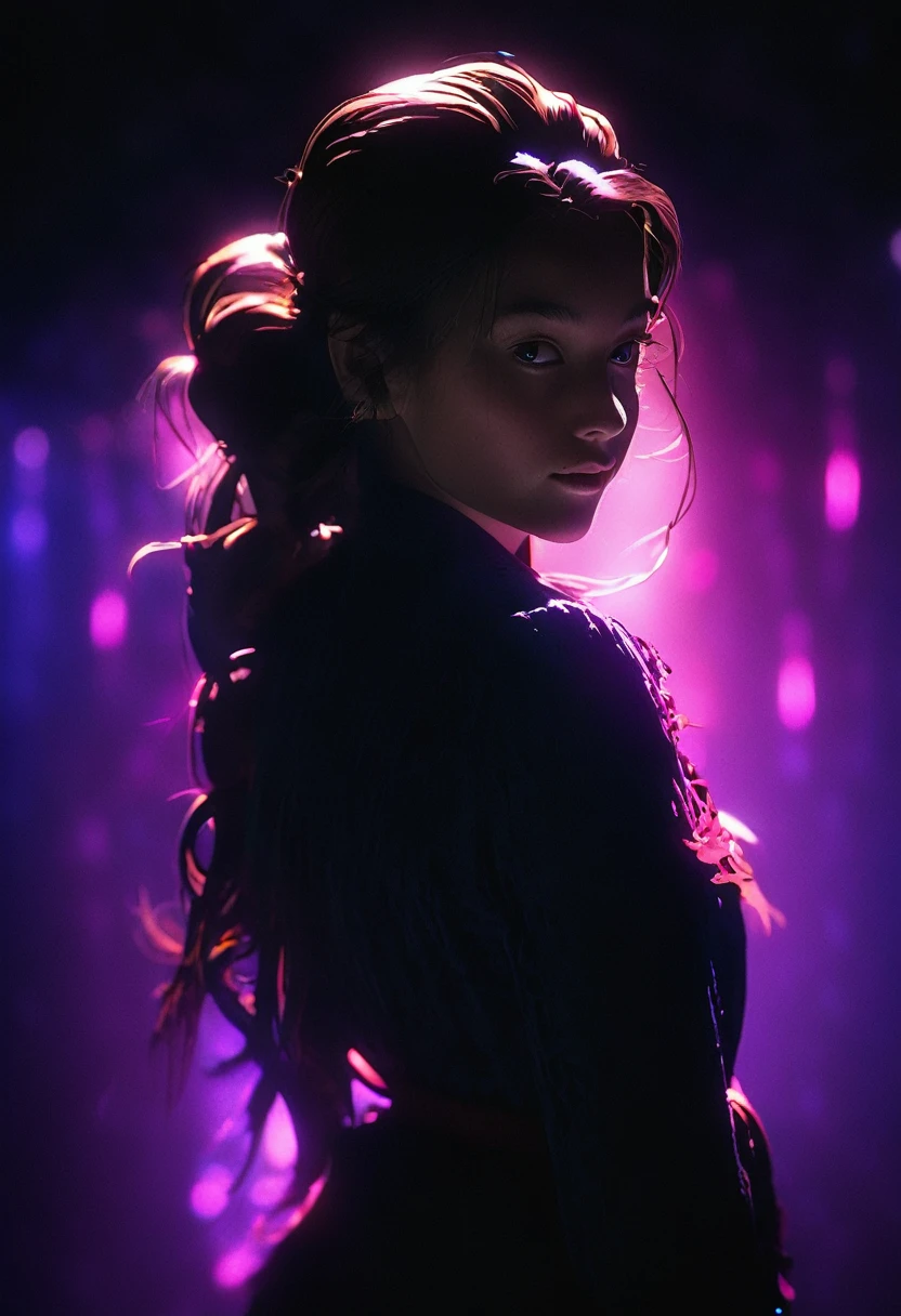 one-girl，deep dark background，Cinematic lighting，
