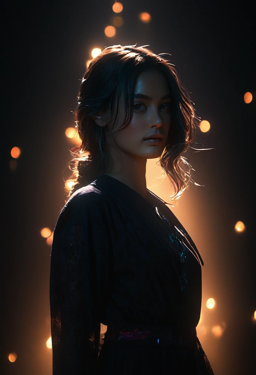 one-girl,deep dark background,Cinematic lighting,