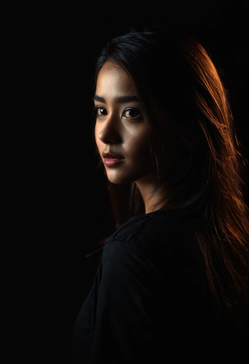 one-girl,deep dark background,Cinematic lighting,