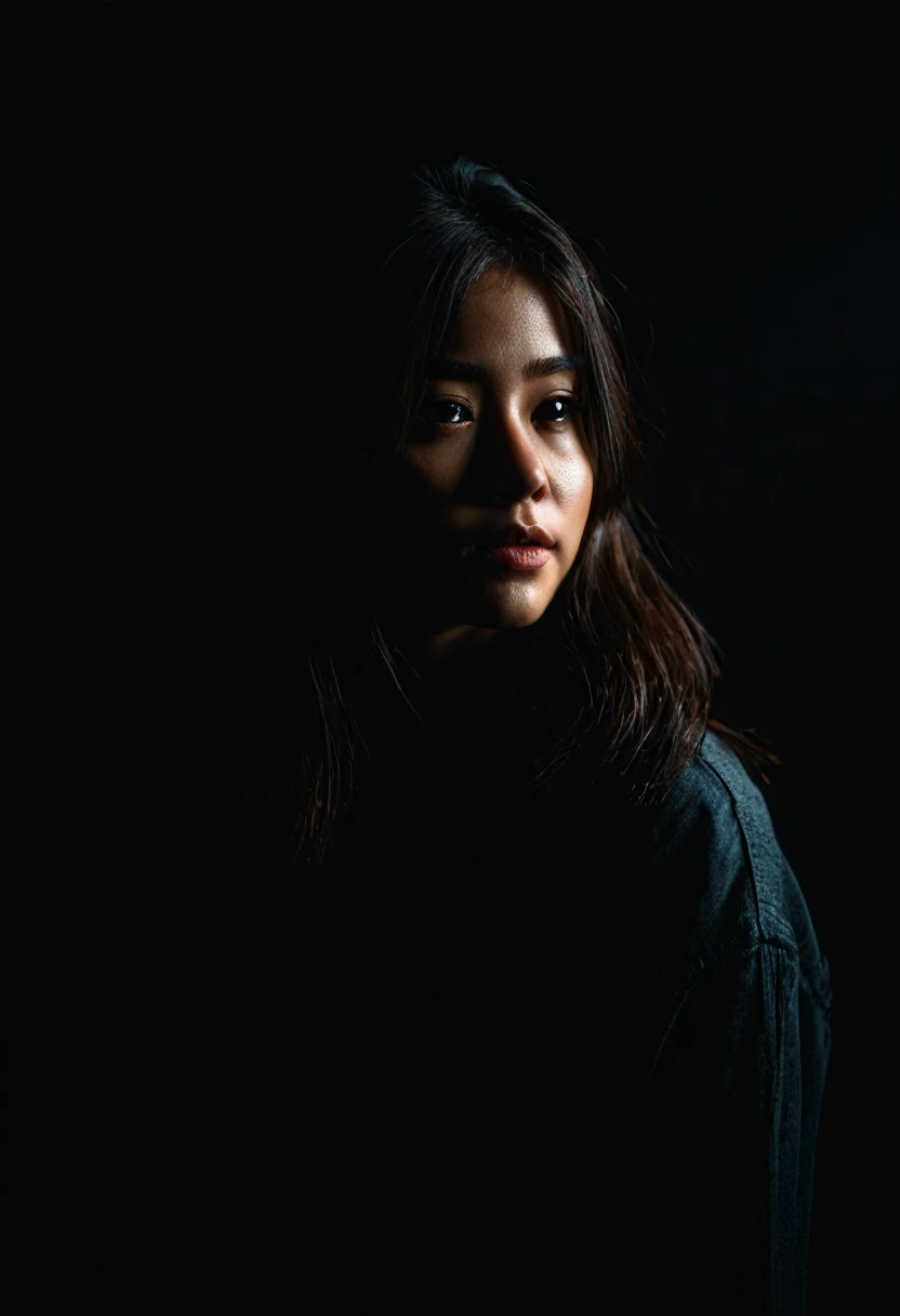 one-girl,deep dark background,Cinematic lighting,