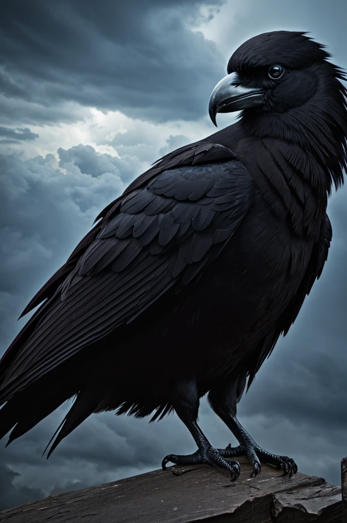 Blood eyes raven, heavy storm background