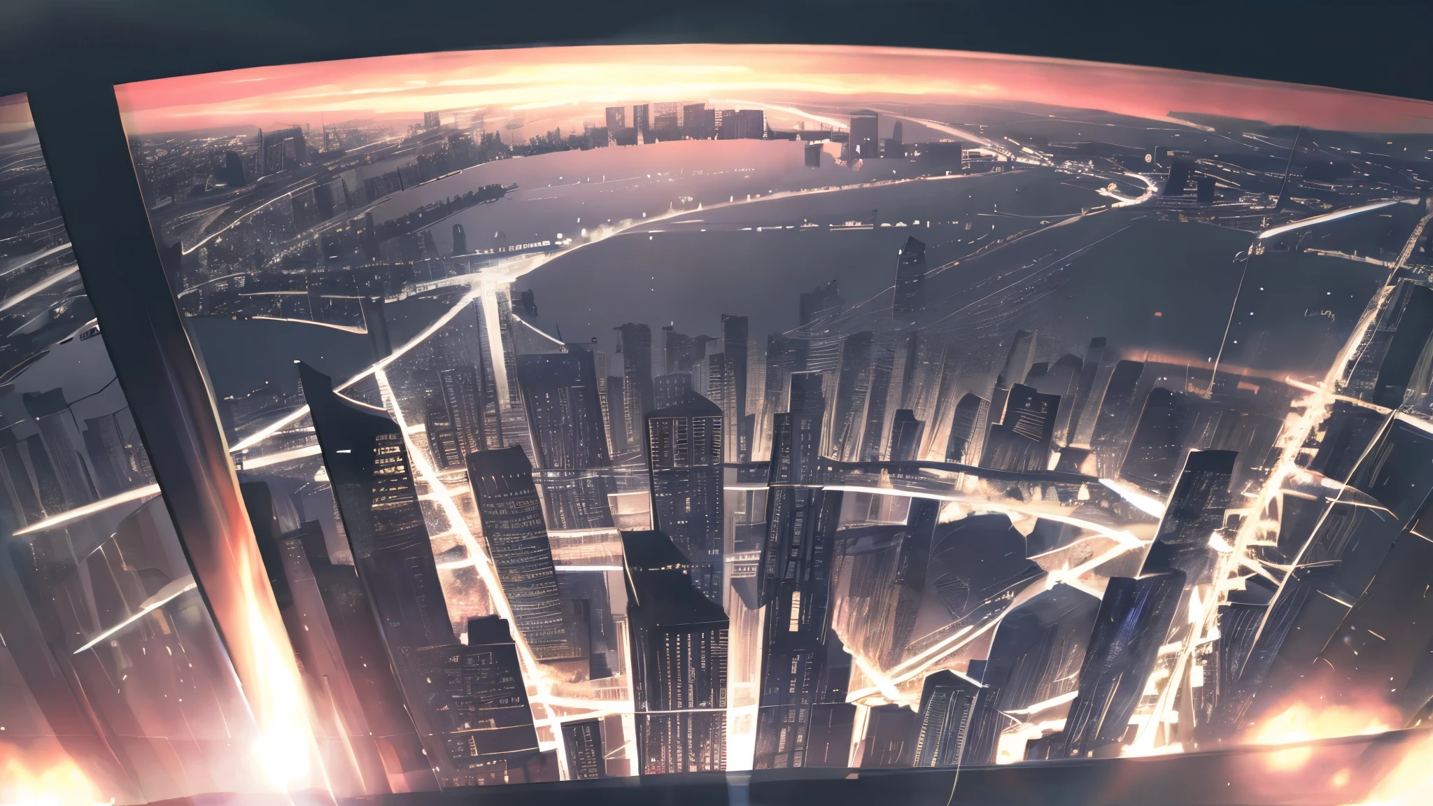 anime,silhouette,One girl, headphone、Back view、blonde、Grab the microphone、sing、star (null), cloud, cityscape, building, city, Outdoor, nullscraper, city lights, night, night null, sunset, nullline,night、dark