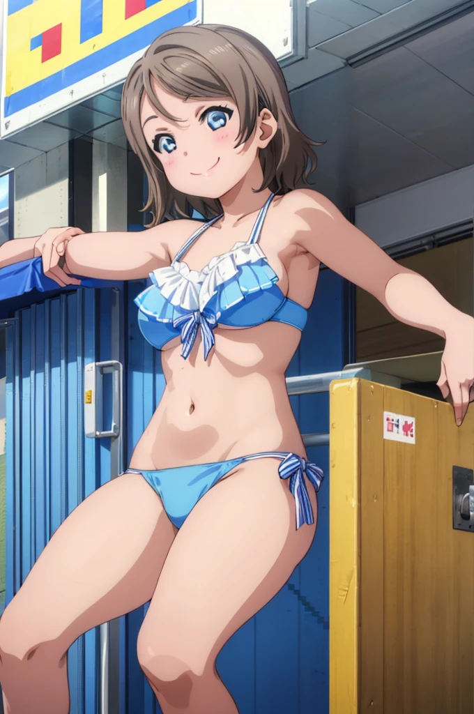 (((pixel-perfect, detail-perfect))), solo, 1girl, you watanabe, eyes azzur, smile, bikini, pool, armpit, big filesize, ultra High Qality