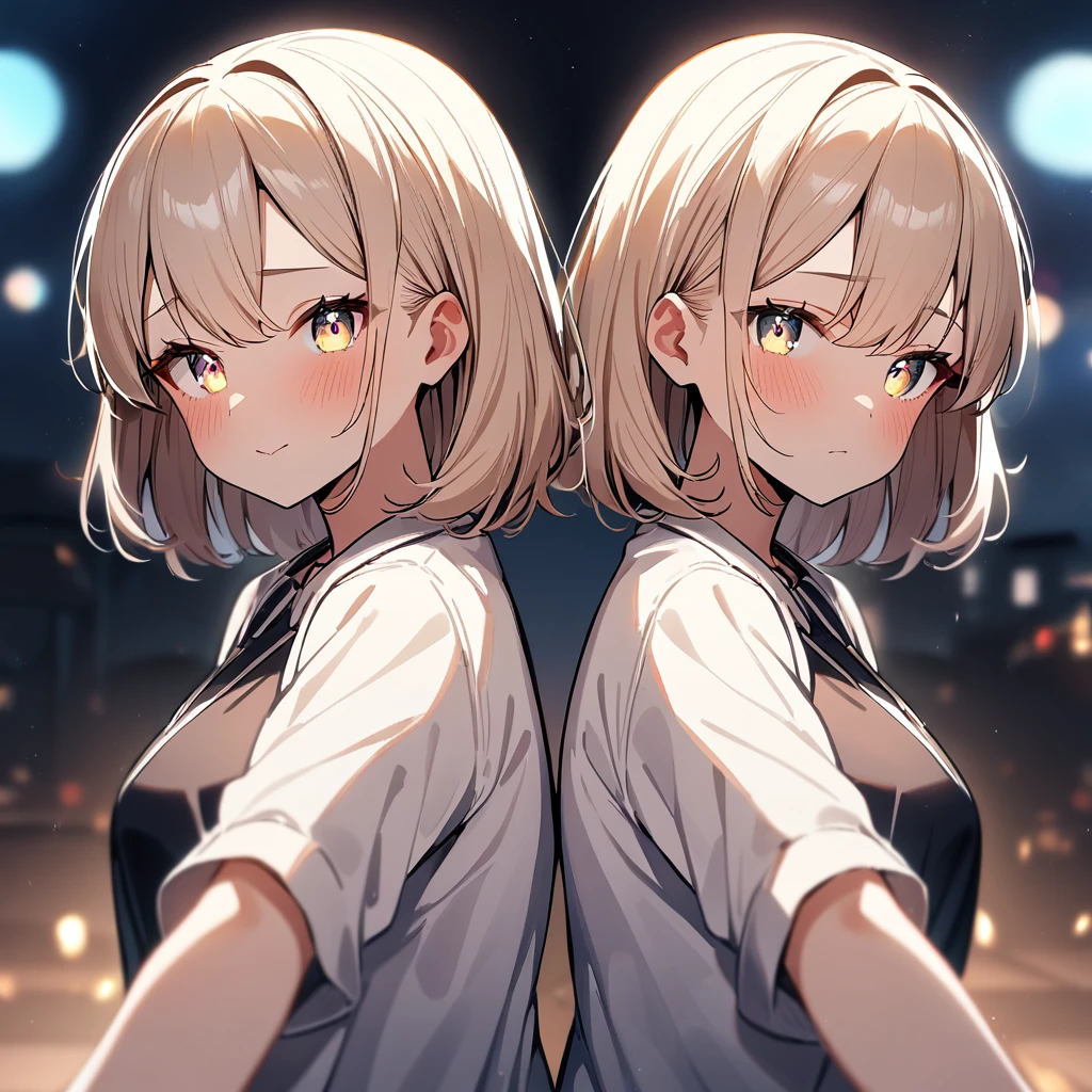 2girls,light hair,Hazy eyes,pov,best quality, very aesthetic, absurdres, absurdres,face,line up,afterglow