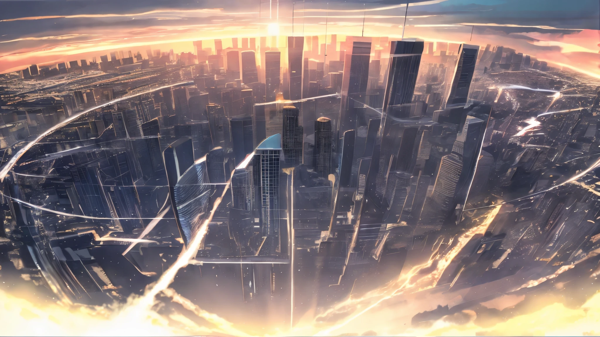 anime,silhouette,One girl, headphone、Back view、blonde、Grab the microphone、sing、star (null), cloud, cityscape, building, city, Outdoor, nullscraper, city lights, night, night null, sunset, nullline,night、dark
