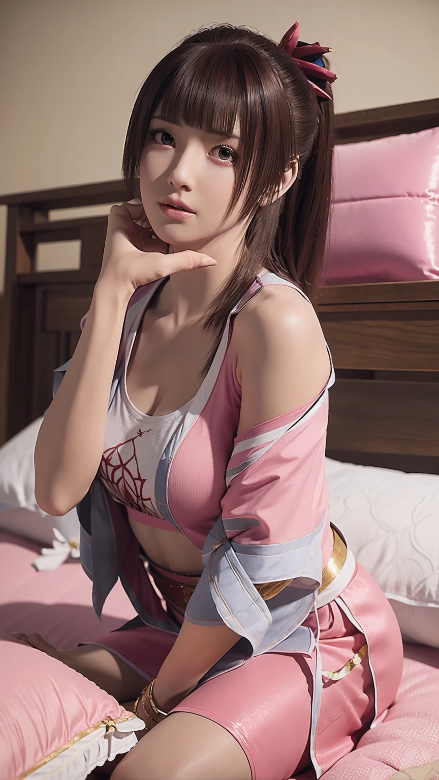 一个女孩Lying in bed,Face up,Raise your legs slightly,Front view super detailed beautiful big breasted girl . Ultra HD, 4k, 8K, Movie,whole body,Lying down,Long legs,Very big breasts,whole body捕捉,(((Lying in bed))),(((whole bodyLying in bed))),Pink bed,Off-shoulder,Shoulder-length skirt,Lying in bed,Sleeping on the pillow,Lying down,Headrest pillows