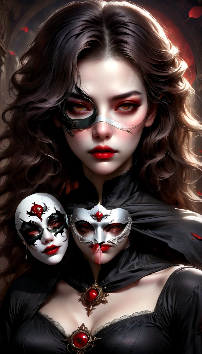 A woman with an eye patch, beautiful detailed eyes, beautiful detailed lips, extremely detailed face, longeyelashes, elegant expression, thoughtful pose, cinematic lighting, dramatic shadows, surreal atmosphere, fantasy art, muted color palette, digital painting