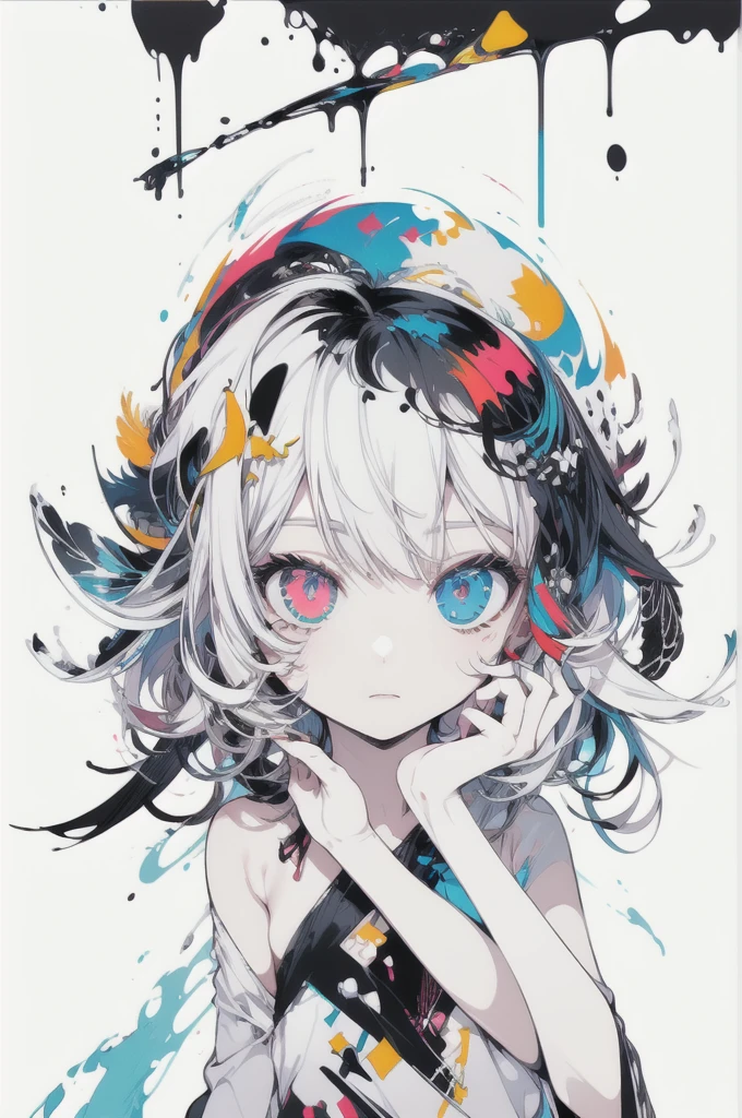 leaning back with hands out in the air,girl、high school girl、(masterpiece, highest quality, official art:1.2), (flat color:1.5),(colorful),looking at the viewer,1 girl,alone, white background, ,(2D:1.5) ,NSFW