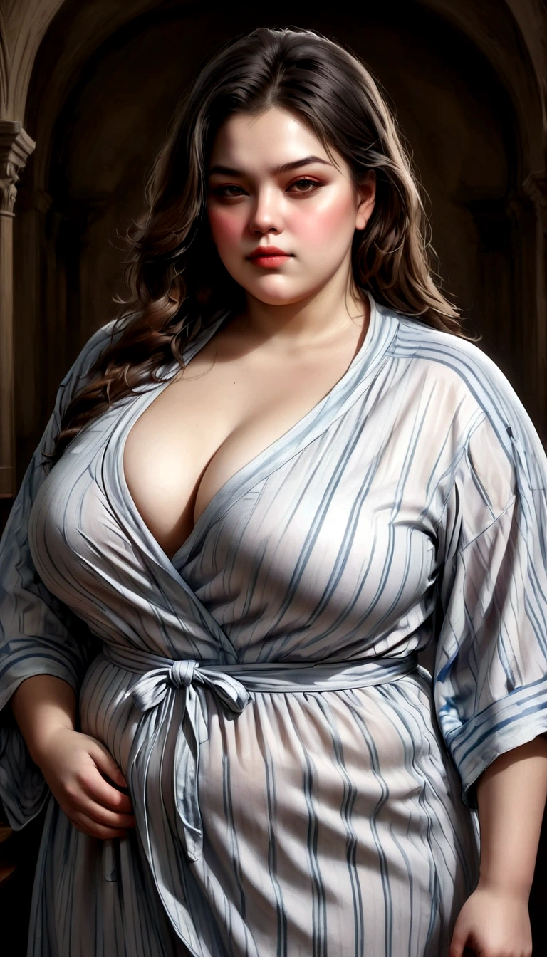 fat beauty in a striped robe 