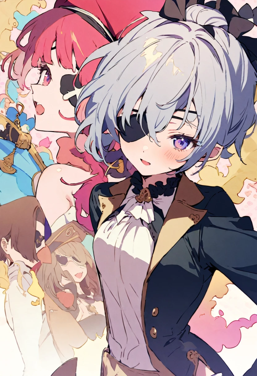 masterpiece, Highest quality, Illustration of the novel, High resolution, 18+ Adult content, Sensual, Intimate, Emotional, Passionate, romantic, sweet, Adorable, Innocent, Pure, Charmな, Charmな, Charm, mysterious, Charmな, Charmな, Immersive, Charmな, dream-like, Surreal, Imaginative, Whimsical, Artistic, Avant-garde, timeless, elegant, Sophisticated, chic, Sophisticated, personality, original, Charmな,((Loli Pirate:1.3)),((Eye patch:1.3))、((Upper Body:1.3))