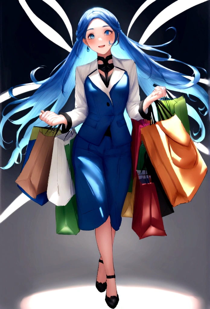 Um arquiteto de sonhos futurista, mas realista, inspired by Pixar animation, de perto. The character takes center stage with captivating facial expressions for over spender. The character is holding lots of shopping bags