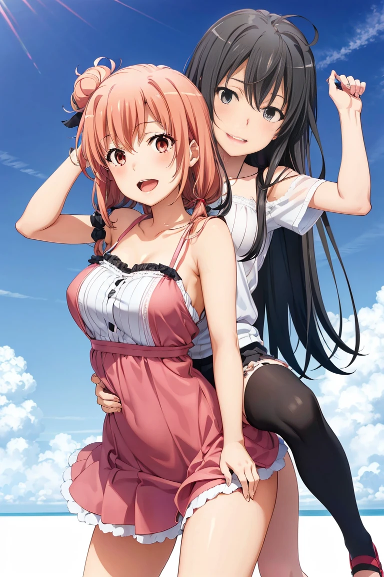 2 gril yukino Yukinoshita giving Yuigahama Yui piggyback ride,piggyback ride, size difference, yukino Yukinoshita, skyward sword,