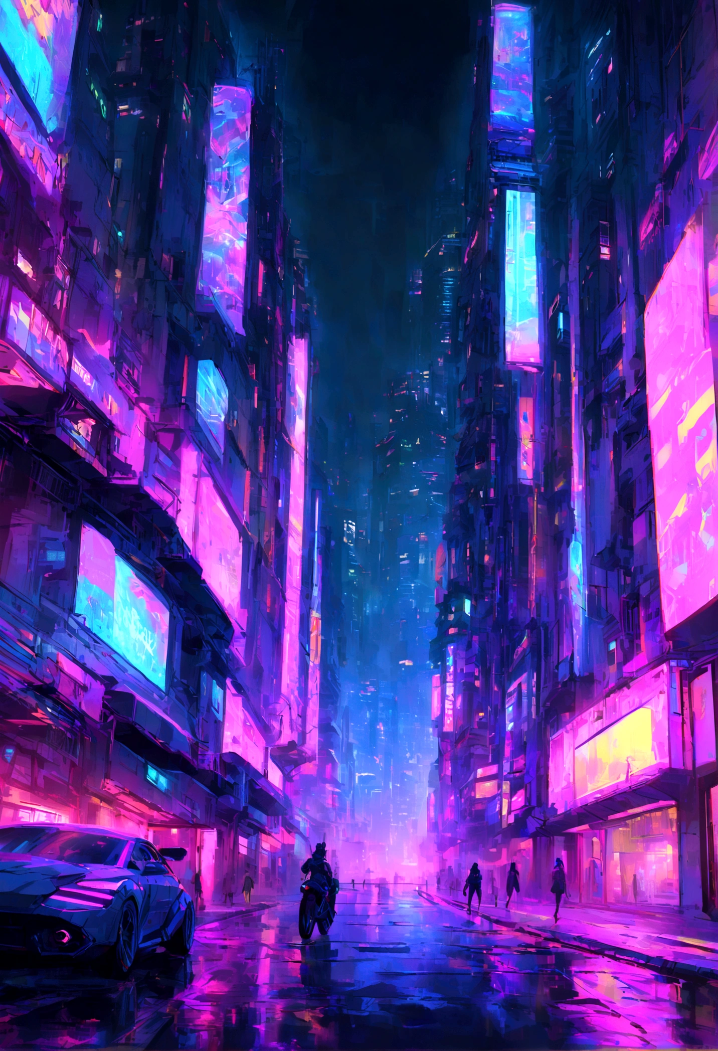night、A car is driving on a city road, Cyberpunk Street, cyberpunk city street, Surreal Cyberpunk City, Cyberpunk Alley, Bustling Cyberpunk City, sci-fi cyberpunk city street, Surreal cyberpunk style, Cyberpunk in Cyberpunk City, Cyberpunk atmosphere, Cyberpunk Blade Runner Art, Cyberpunk Art Surreal 8K, Cyberpunk Streets at night, Dirty Cyberpunk City