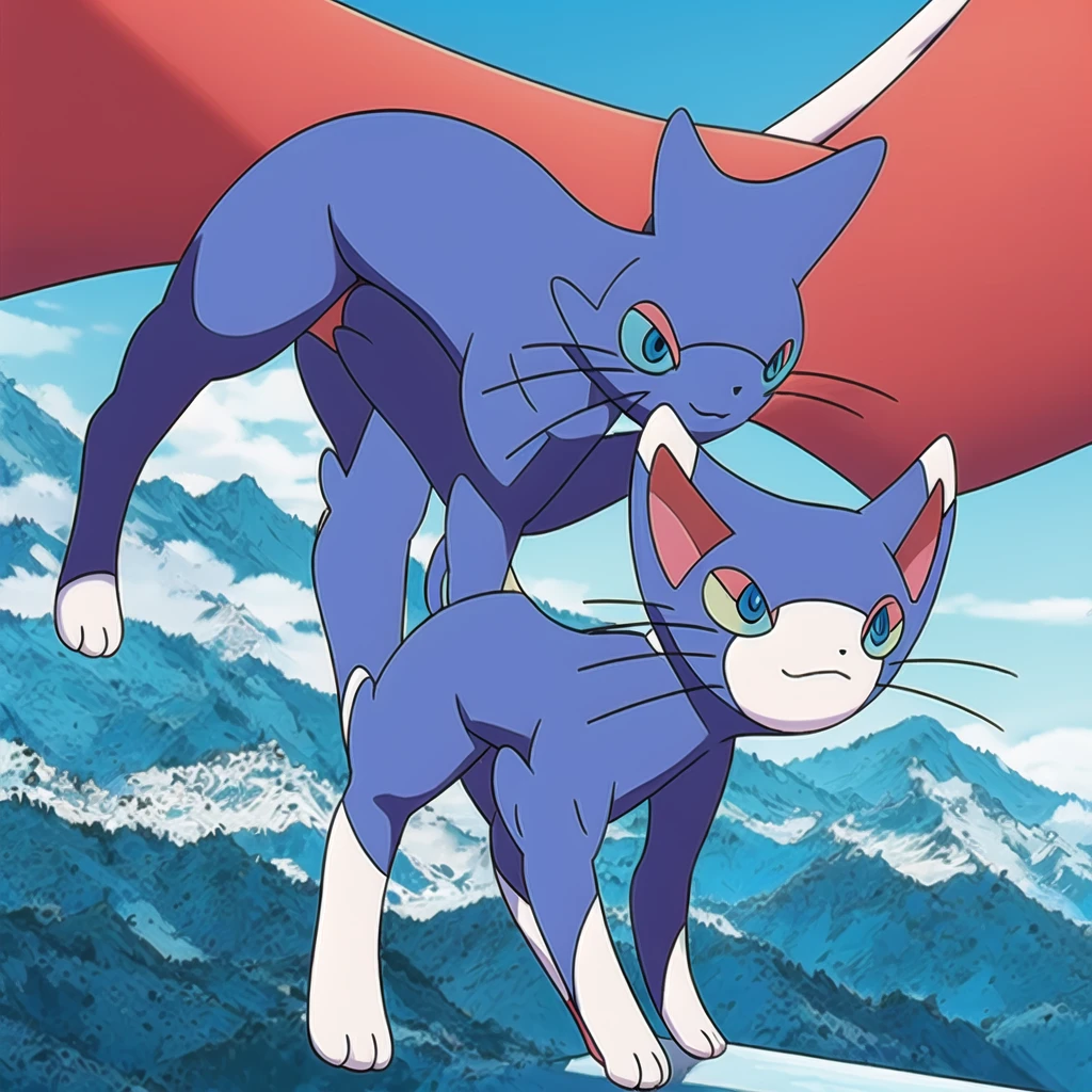 (masterpiece, best quality:1.2),solo,glameow \(pokemon\),pokemon \(creature\),full body,no humans,cat,blue eyes,tail,city background