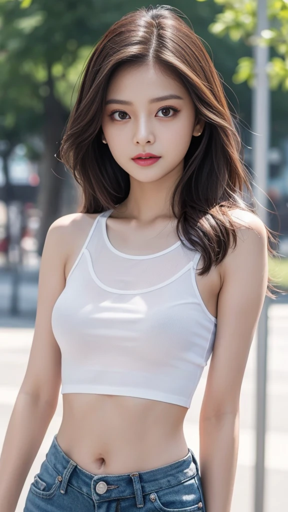 TWICE tzuyu、Glossy feel、Mature、sex appeal、White tank top、skinny、whole body、See-through