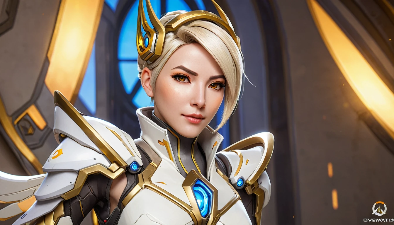 Mercy from Overwatch, character Portraiture, Portraiture, close, Concept Art, Intricate details, Very detailed, Mobius style