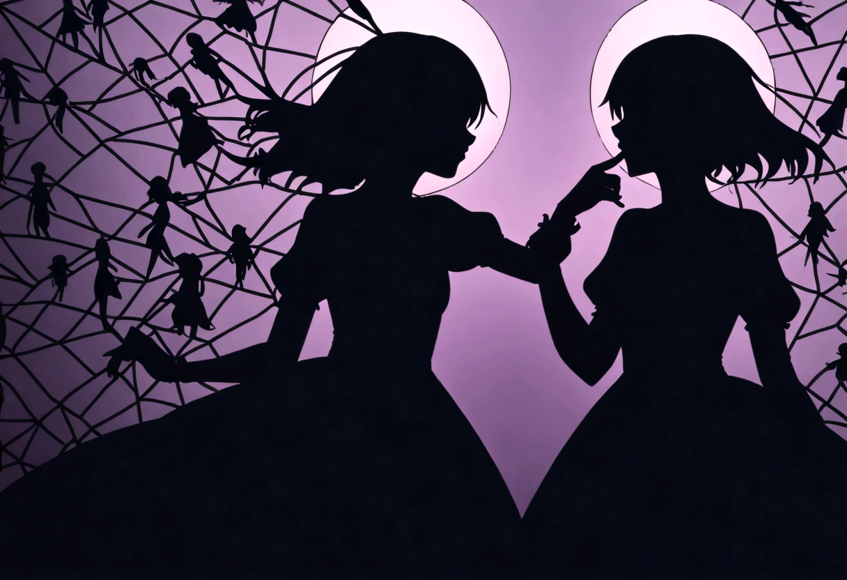 (Silhouette Art,Crop:1.6)
(((Paper cutting art,A world where only black exists:1.3)

(Cowboy Shot),1 Girl,alone,
(Girl in a dress,profile:1.2),white, Clear and beautiful face,Countless meteors、Moon behind、

break
(Dark Moon)
Textured glass background,Tarot card atmosphere、Atmosphere of the Galaxy Express