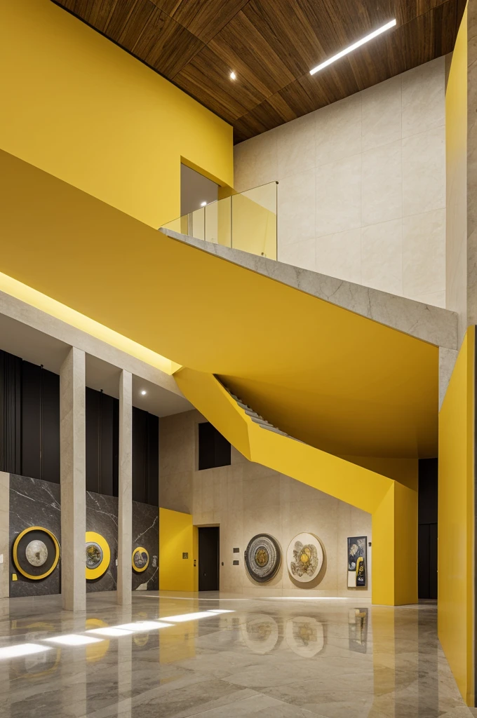 A museum made of circular marble with a yellow hue