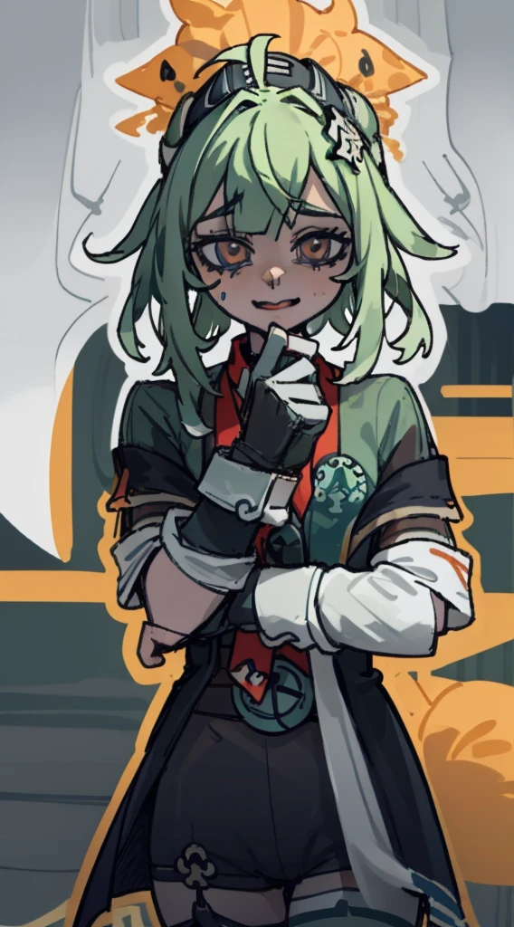 Timida asustadiza con ojeras fondo verde claro