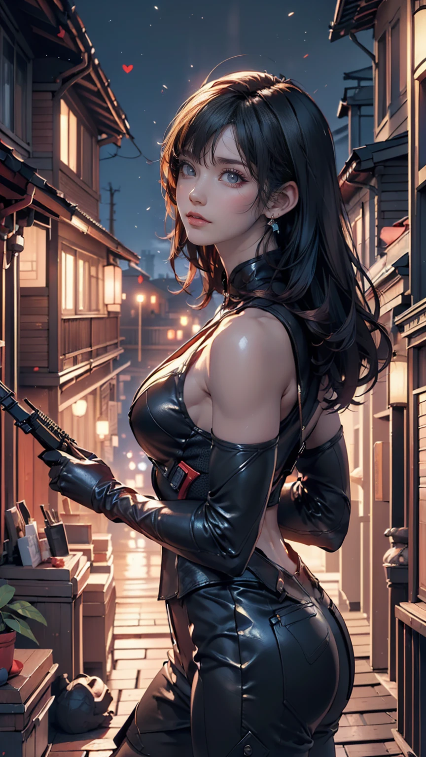 (Famous Paintings:1.2,Highest quality,Super detailed,Powerful backlight:1.3,silhouette:1.45),, , //character, 1 Solo Female Mercenary,Ghost in the Shell Motoko Kusanagi,One eye is glowing red:1.2,Expression: Murderous expression,Overlooking the city.Black leather tight suit:1.2, Hand with a huge anti-tank rifle (Winchester Williams .50),Standing pose,(Looking up angle:1.35), , //background, in Rooftop of a building at night background:1.2,,8k,Unreal Engine 5.Unity.Octanellender
