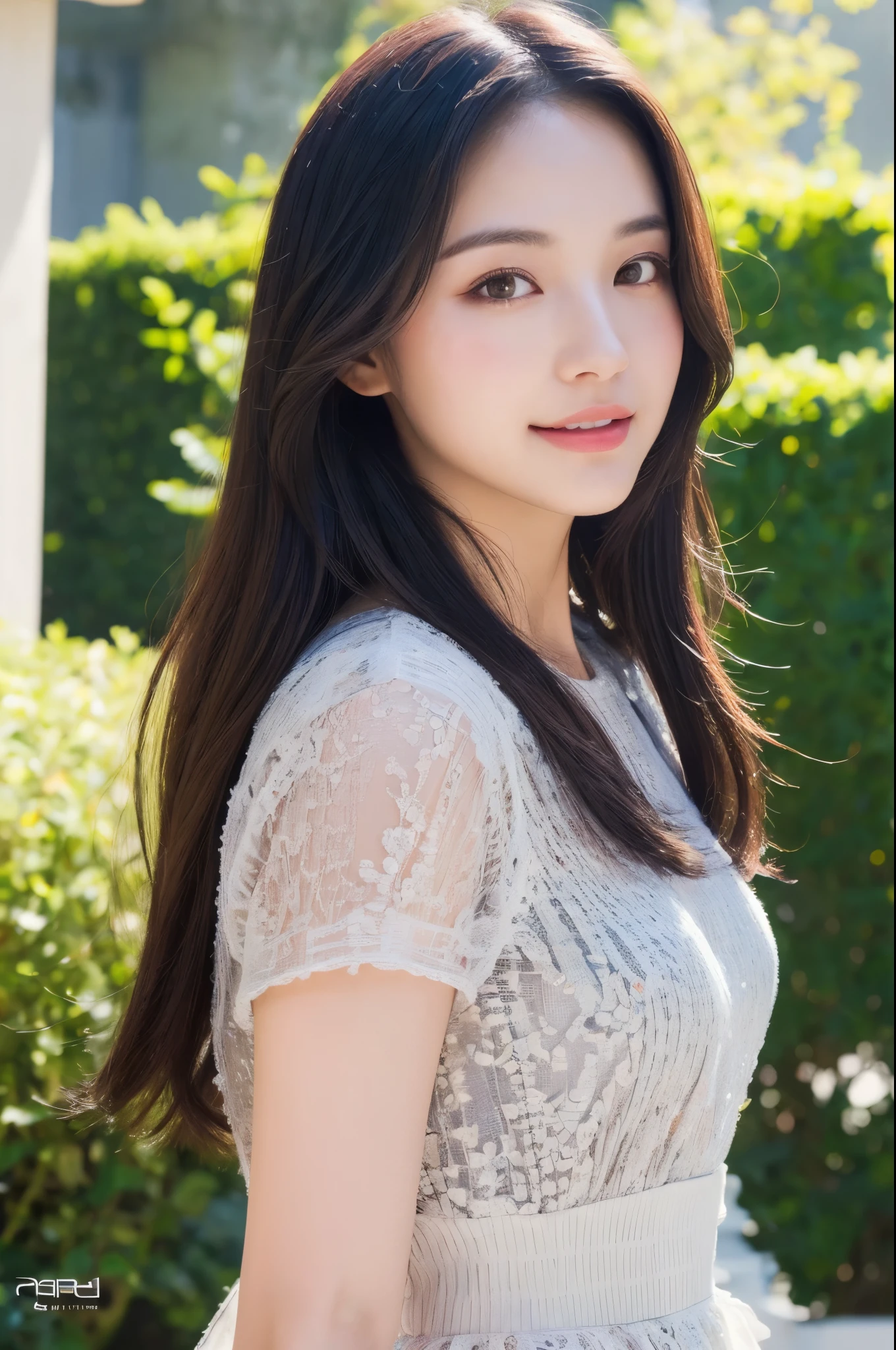 a beautiful 22-year-old girl, detailed gray eyes, pale white skin, slim figure, warm smile, long black hair, fashionable dress, high quality photo, mansion exterior background, (best quality,4k,8k,highres,masterpiece:1.2),ultra-detailed,(realistic,photorealistic,photo-realistic:1.37),HDR,UHD,studio lighting,ultra-fine painting,sharp focus,physically-based rendering,extreme detail description,professional,vivid colors,bokeh,portrait