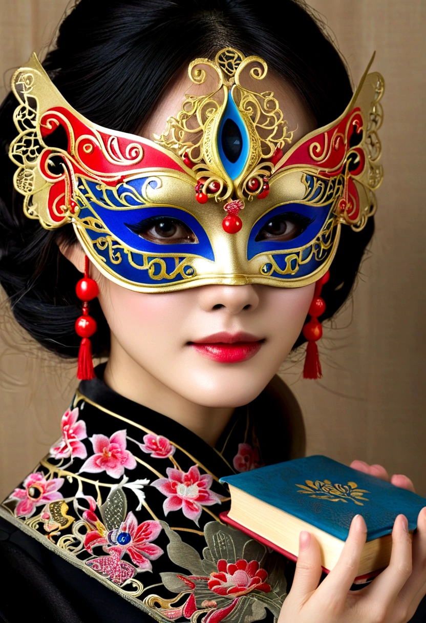 Having a book,上面有一张书签和一副棉布Eye mask, with gorgeous detailed棉布Eye mask, Complex and fabric, , Complex artwork. neon eyes, Eye mask, fantastic detailed eyes, Masquerade masks, Beautifully detailed orixa,, 猫头鹰面Eye mask,
