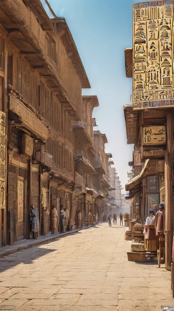 ((background only:2))(absurdres, highres, ultra detailed),masterpiece,best quality,high resolution,8k, stunning clarity,,Steampunk in the Edo Period、(Vivid hieroglyph signs and street advertisements:1.2)、busy、autumn、hieroglyph,souk、Shopping Street、Ancient Egyptian statues,Daytime,kimono with arabic mozaic,congestion