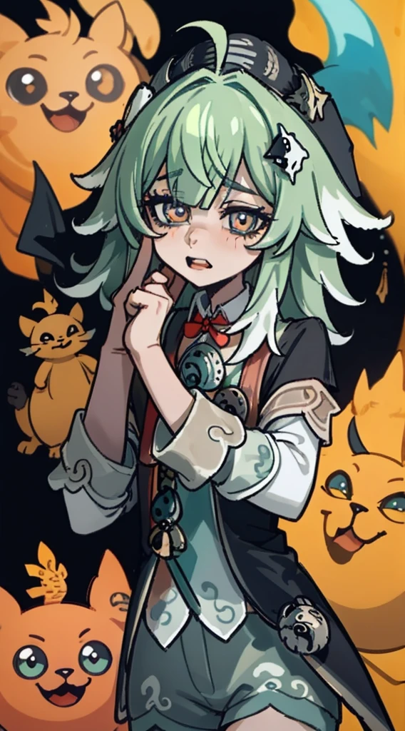 La mejor calidad: 1.0), (Super High Resolution: 1.0), Extremely detailed character, Manos extremadamente detalladas, Extremely detailed black dragon tail, cabello extremadamente detallado, pelo largo, Ojos extremadamente detallados, ojos amarillos, ojos de gato, 2d, Chica Tomboy, Arte del anime, Yin-yang symbol in the background of the half-blurred image, HuoHuo Honkai star Rail